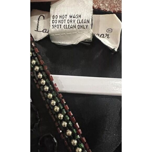 Vintage Laurence Kazar Black Beaded Silk Top Poinsettia Flowers Size Large - Picture 9 of 9